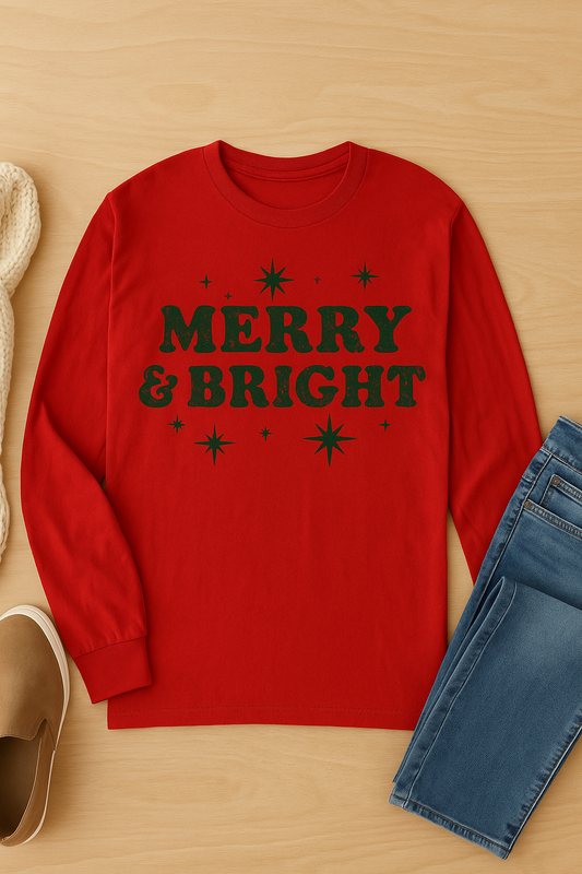 Merry & Bright Distressed Long Sleeve Shirt
